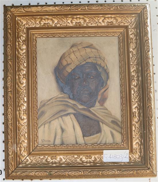 African oil on board, portrait signed J Marin